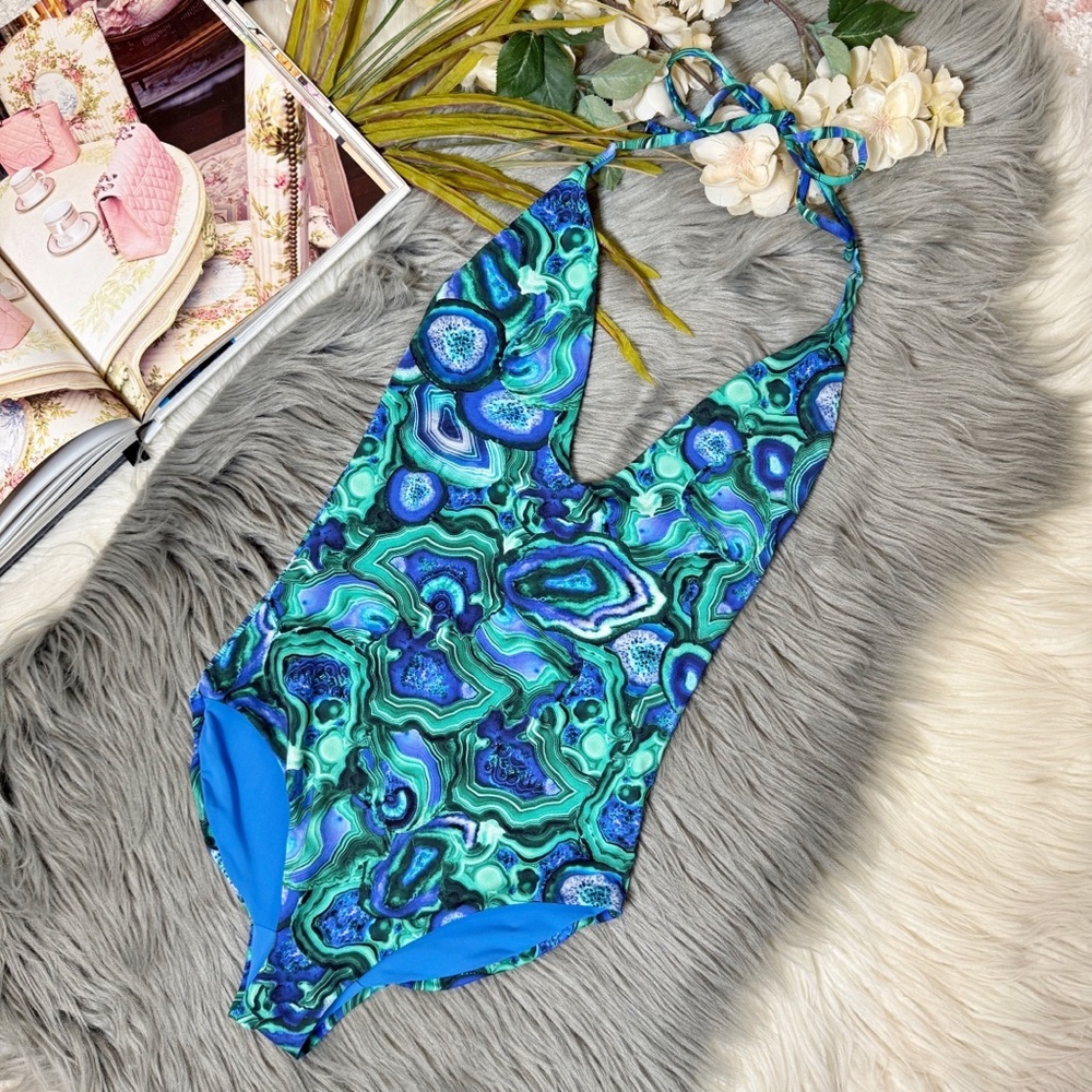 Onia Nia Blue Green Agate Halter Women’s One Piece Swimsuit Sz XS